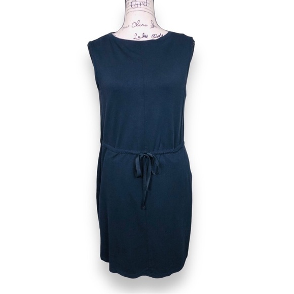 Eileen Fisher Sleeveless Shift Dress Deep Blue Waist Tie Pockets - Picture 1 of 10